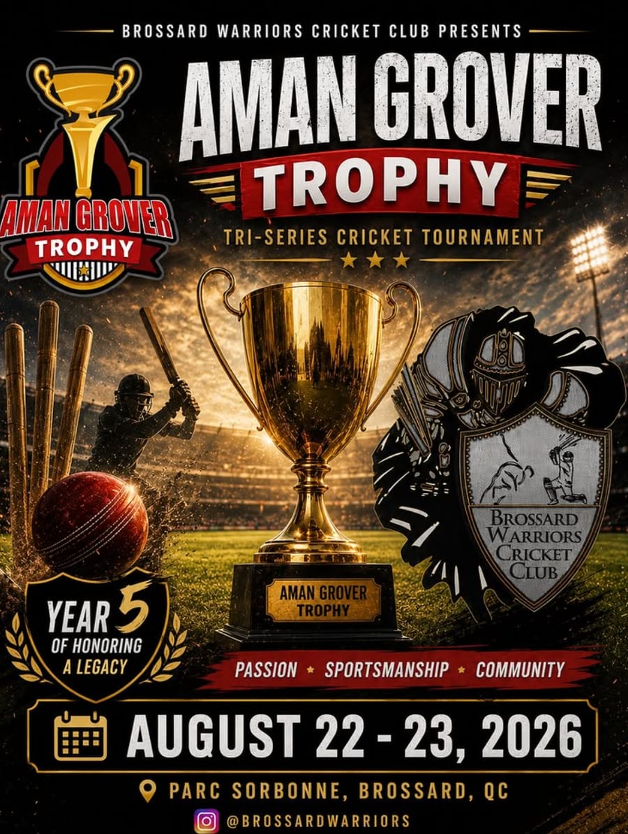 Aman Grover Trophy 2026 poster: 22 and 23 August 2026 at Parc Sorbonne, Brossard, Québec